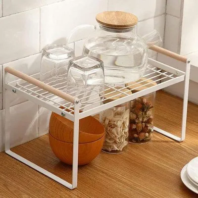 Produktbild von Famanu Küchenregal Organizer aus Metall und Holz - Stapelbar - Weiß - 35 x 21 x 20 cm