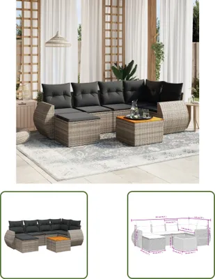 Produktbild von The Living Store 7-tlg. Garten-Sofagarnitur mit Kissen Grau Poly Rattan
