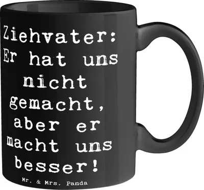 Produktbild von Mr. & Mrs. Panda Tasse Spruch Ziehvater Liebe - Schwarz - Geschenk, Pott, einzigartige Designs, Teetasse, Kaffeetasse, Dankeschön, Adoptivvater, Dekotasse, Familienleben