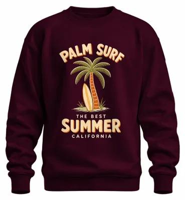 Immagine prodotto di Palm Surf: Felpa con cappuccio, ideale per le vacanze estive in California, con motivo surf, colore bordeaux, taglia XXL