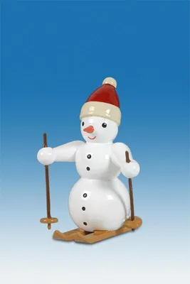Produktbild von Holzfigur Schneemann auf Ski  Höhe 6,5cm NEU