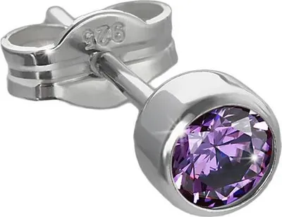 Produktbild von Single Ohrstecker 925er Silber Rhodiniert 4,50mm Amethyst Zirkonia 6689