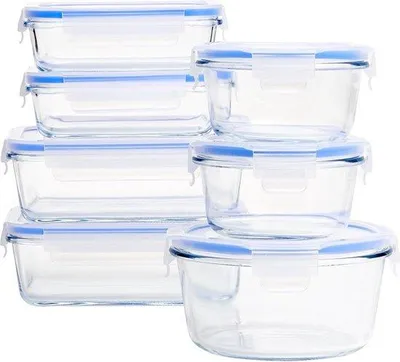 Immagine prodotto di Contenitori in vetro trasparenti e blu, privi di BPA, set da 14 pezzi