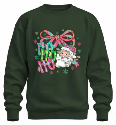 Obrázek produktu pro Ho ho ho, vánoční motiv, mašle, sněhové vločky, mikina s potiskem Santa Clause, barva: zelená, velikost: L