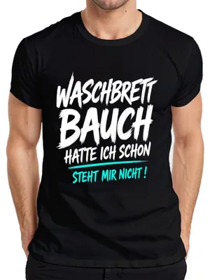Productafbeelding van "Waschbrettbuik" - Statement T-shirt voor heren, zwart, maat XL. (Met een sarcastische ondertoon)