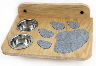 Produktbild von Hängende Futterstation für Haustiere - Elegante Holzhöhe mit Edelstahlschüssel - 40cm x 29cm