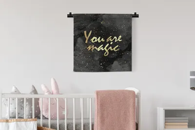 Produktbild von MuchoWow® Wandteppich Wandbehang Zitate - Magie - Gold - Schwarz 60x60 cm Tapisserie Dekoration Wandtuch - Dekorationen - Wand Decke