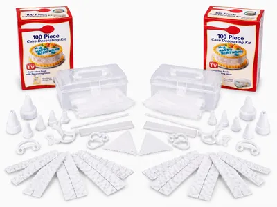 Produktbild von 2er Set Kuchendekorationsset 200 Teile mit Spritztüllen, Spritzbeuteln, Buchstaben & Zahlen Stempel, Ausstechformen, Teigschaber und Aufbewahrungsbox – Tortendeko Backzubehör