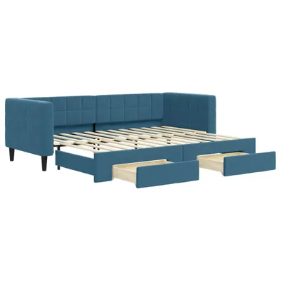 Zdjęcie produktu dla vidaXL Rozkładane łóżko dzienne z szufladami niebieskie 80x200 cm aksamitne