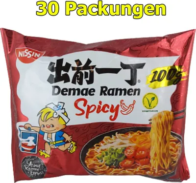 Produktbild von Nissin Instant Nudeln Spicy 30er Pack (30 x 100g) asiatisches Nudelgericht