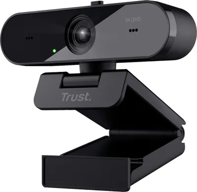 Produktbild von Trust Taxon 2K QHD Webcam aus 85% Recycling-Kunststoff, 2560x1440p USB Kamera PC mit Abdeckung, Autofokus, Weitwinkel, 2 Mikrofone, Videokamera für Konferenzen, Videoanrufe, Skype, Teams, Zoom