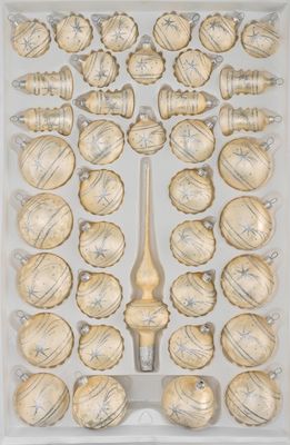 39 tlg. Glas-Weihnachtskugeln Set in Ice Champagner Silber Komet