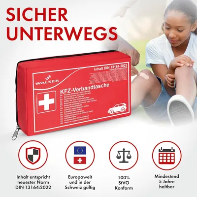 Produktbild von Erste-Hilfe-Set Walser Auto Verbandskasten 2025 nach DIN 13164. Kompaktes