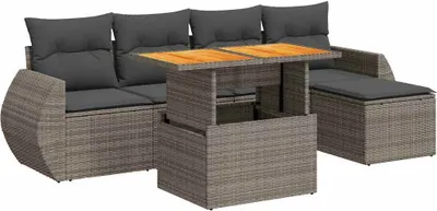 Produktbild von vidaXL 6-tlg. Garten-Sofagarnitur mit Kissen Grau Poly Rattan