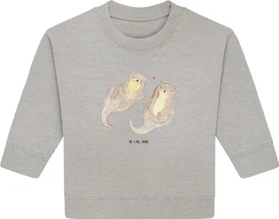 Produktbild von Mr. & Mrs. Panda Organic Baby Pullover Otter Hände halten 12. - 18. Monat - Heather Grey - Geschenk, Händchen, Paar, Liebe, Verliebt, Bullover, Seeotter