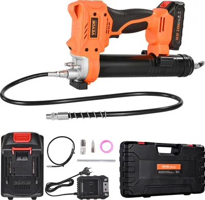 Image de Pompe à graisse sans fil VEVOR, 55 Mpa, Pompe à graisse à une main avec batterie 2,0 Ah & lumière LED, tuyau de 90 cm & sac de transport, déclencheur, Compatible avec les batteries 18V Makita, Graissage de véhicules ou de machines