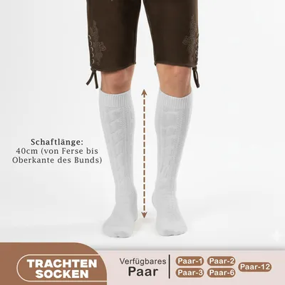 Produktbild von Trachtensocken Trachtenstrümpfe Zopfmuster 40cm, Größe:44-46, Farbe:Weiss