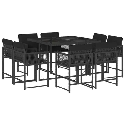 Produktbild von vidaXL 9-tlg. Garten-Essgruppe mit Kissen Schwarz Poly Rattan