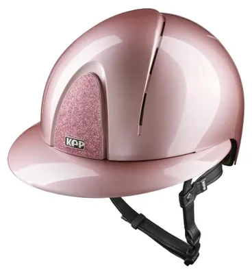 Produktbild von KEP SMART NOVA METAL POLISH Pink Glitzer – Reithelm mit Polo Visier und schwarzer Beriemung