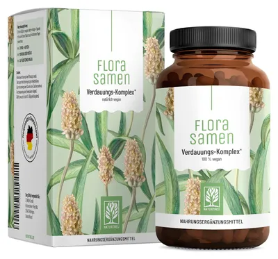 Produktbild von Verdauungs Komplex mit Flohsamenschalen mit Süßholz und Calcium - FLORASAMEN - 120 vegane Kapseln - NATURTREU®