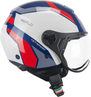 Image de Casque Jet CGM 167D FLO Sport Bleu Blanc Rouge Brillant Visière Moulée Taille XL