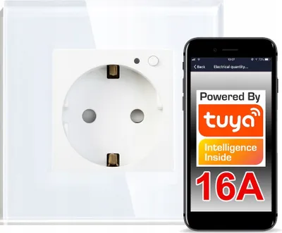 Imagen del producto de Enchufe de pared de vidrio, 16A, Wi-Fi, compatible con TUYA RTX, con medición de energía
