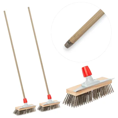 Produktbild von Novaliv 2x Robuster Drahtbürste mit Stiel – Stahlbesen mit Holzstiel, Effiziente Moosentfernung, Straßenbesen, für Pflastersteine & Garten, Stahlbesen, Mooskratzer, Pizzabesen, Pizzastein Bürste