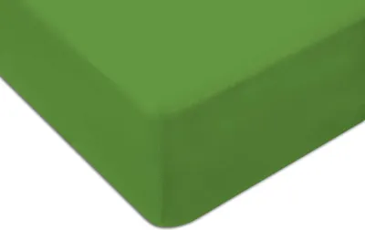 A close-up view of a green fitted sheet.
