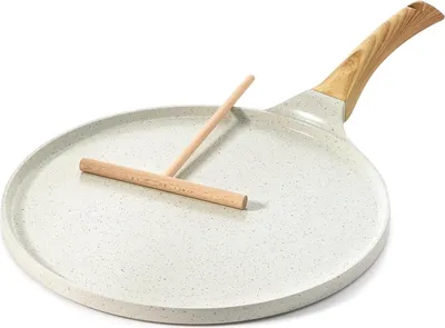 Produktbild von Weiße Crêpepfanne 30 cm mit Antihaftbeschichtung Omelettpfanne Pfannkuchenpfanne mit Antihaftbeschichtung aus Schweizer Granit, , geeignet für Induktion
