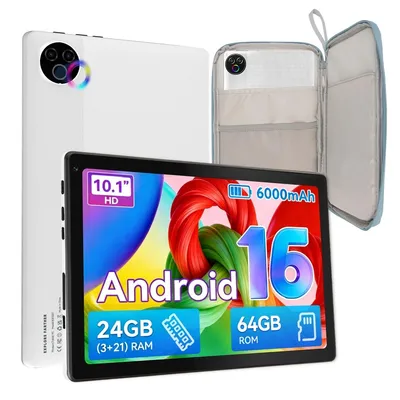 Zdjęcie produktu dla Tablet JENBIZZ, 10 cali, Android 16, 24 GB RAM (3 GB + 21 GB), 64 GB pamięci wewnętrznej, podwójny aparat, WiFi 6, w zestawie etui
