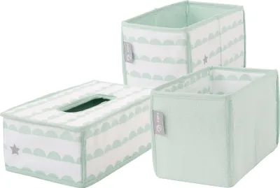 Produktbild von roba Pflegeorganizer Set 'Happy Cloud', 3tlg, 2 Boxen für Windeln & Zubehör, 1 Feuchtücherbox, mint