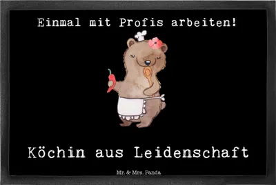 Produktbild von Mr. & Mrs. Panda fußmatte Köchin Leidenschaft 40 x 60 cm - Schwarz - Geschenk, Fußabtreter, Schmutzfangmatte, Schuhabstreifer, Lustig, Restaurant, Gummimatte, Spruch