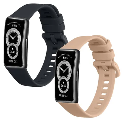 Produktbild von kwmobile 2x Uhrenarmband für Huawei Band 10 / 9 / 8 Armband - Fitnesstracker Band Set aus TPU Silikon - Ersatzarmband Smartwatch - Dunkelblau Altrosa
