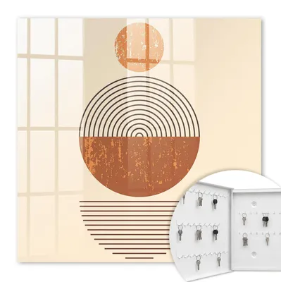 Produktbild von Metall Schlüsselkasten 30 x 30 cm - weißer Schlüsselschrank zur Wandmontage - wandhängende Schlüsselbox mit Tür - nach links öffnend - Schlüsselaufbewahrung für Flur - Büro - Arbeitszimmer - Werkstatt - Garage - Retro-Geometrie