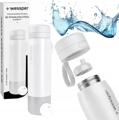 Image de Gourde Wessper 1000ml, bouchon filtre à eau en acier inoxydable sans BPA, blanc