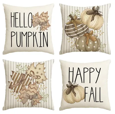 Produktbild von Kissenbezüge Set - Gestreift Herbstdesign 40x40 cm - 4 Stück