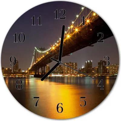 Produktbild von Glasuhr Wanduhr Küchenuhr Echt-Glas 30fi cm Brücke Skyline mehrfarbig
