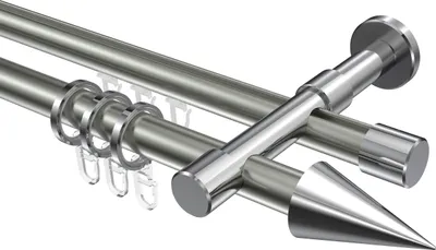 Produktbild von Interdeco Rundrohr-Innenlaufstange / Gardinenstange (Kombination) Edelstahl-Optik / Chrom, Typ Prestige Savio (Kegel), 20 mm Ø 2-läufig, 260 cm