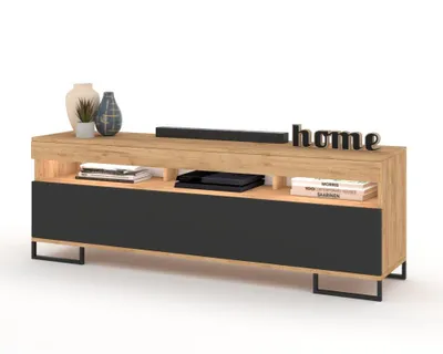 Produktbild von Modern TV-Lowboard Fernsehschrank PLAY STEHEND Mit LED Craft Eiche/Schwarz 140cm
