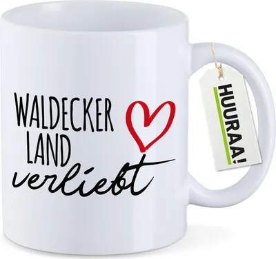 Produktbild von Huuraa Kaffeetasse Waldecker Land verliebt 330ml Weiß Keramik Kaffeebecher Geschenkidee
