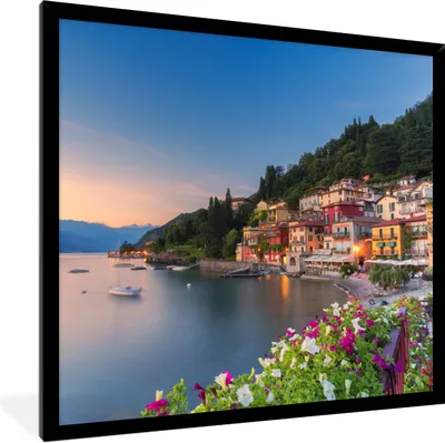 Produktbild von MuchoWow® Gerahmtes Poster Italien - Sonnenuntergang - See 40x40 cm - Poster mit Schwarzem Bilderrahmen Wandposter Rahmen Foto Bilder - Mit Rahmen - Wanddekoration Schlafzimmer