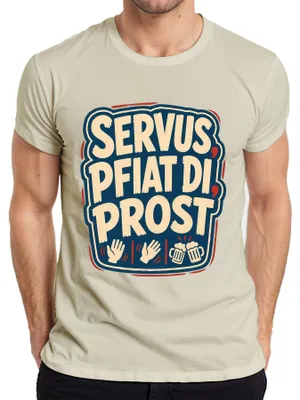 Productafbeelding van Servus! Proost! Bayern  Bier Wiesn Lederhose Heren T-shirt, naturel, maat S