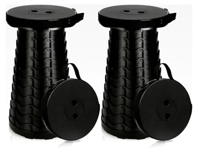 Produktbild von 2X Faltbarer Klapphocker, Kunststoff Teleskophocker, Campinghocker für Outdoor-Aktivitäten, Belastbarkeit 180 kg (Schwarz)