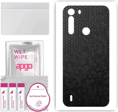 Produktbild von apgo Rückseite Schutzfolie, Skin, kompatibel mit Motorola One Fusion, Hinten Displayschutzfolie aus Vinylfolie, kratzfest, einfache Montage - Schwarze Honigwabe