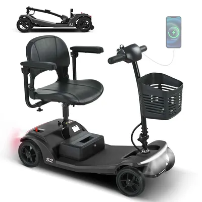 Zdjęcie produktu dla Skuter elektryczny Zimilo dla seniorów, 4 koła, akumulator 12 Ah, zasięg 15 km, silnik 250 W, prędkość 6 km/h, nośność 136 kg, oświetlenie LED, skuter elektryczny składany