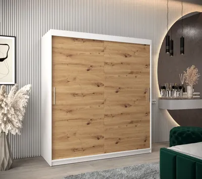 Obrázok produktu pre Skriňa s posuvnými dverami v šírke 180 cm TIMEA - biela / dub artisan