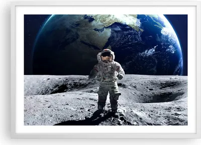 Produktbild von Gerahmtes Poster - Weißer Rahmen - Astronaut Mond Erde Raum - 70x50 cm - Wand Bild - Wanddeko - Wandbilder - Kunstposter - Wandposter - Bilderrahmen - Bilder - Kunstdruck - Wandbild - P2WAA70x50-2864