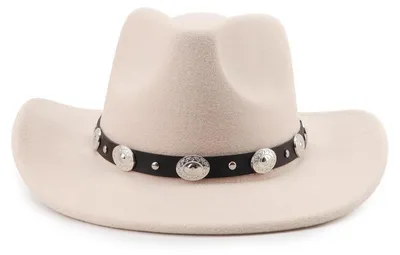 Immagine prodotto di Cappello da donna Fedora-Hut, tesa larga, con fibbia per cintura, color beige, taglia M