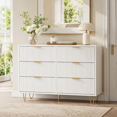 Immagine prodotto di Comodino INONEFT con 6 cassetti, bianco; mobile contenitore laterale con spazio di archiviazione, cassettiera per vestiti e giocattoli, ideale per soggiorno, ingresso, dimensioni 100x34x73 cm