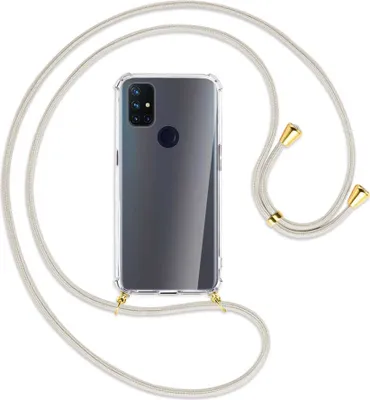 Produktbild von Handykette Backcover-Schutzhülle mit Band (Metall goldfarben) für OnePlus Nord N10 5G - broken white
